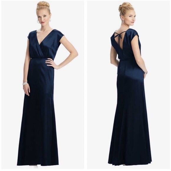 DESSY COLLECTION Cap Sleeve Blouson Faux Wrap Dress in Midnight Navy Blue 3050 8 - Picture 1 of 9